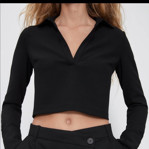 Zara Tops - Zara Women’s Black Crop Top V Neck